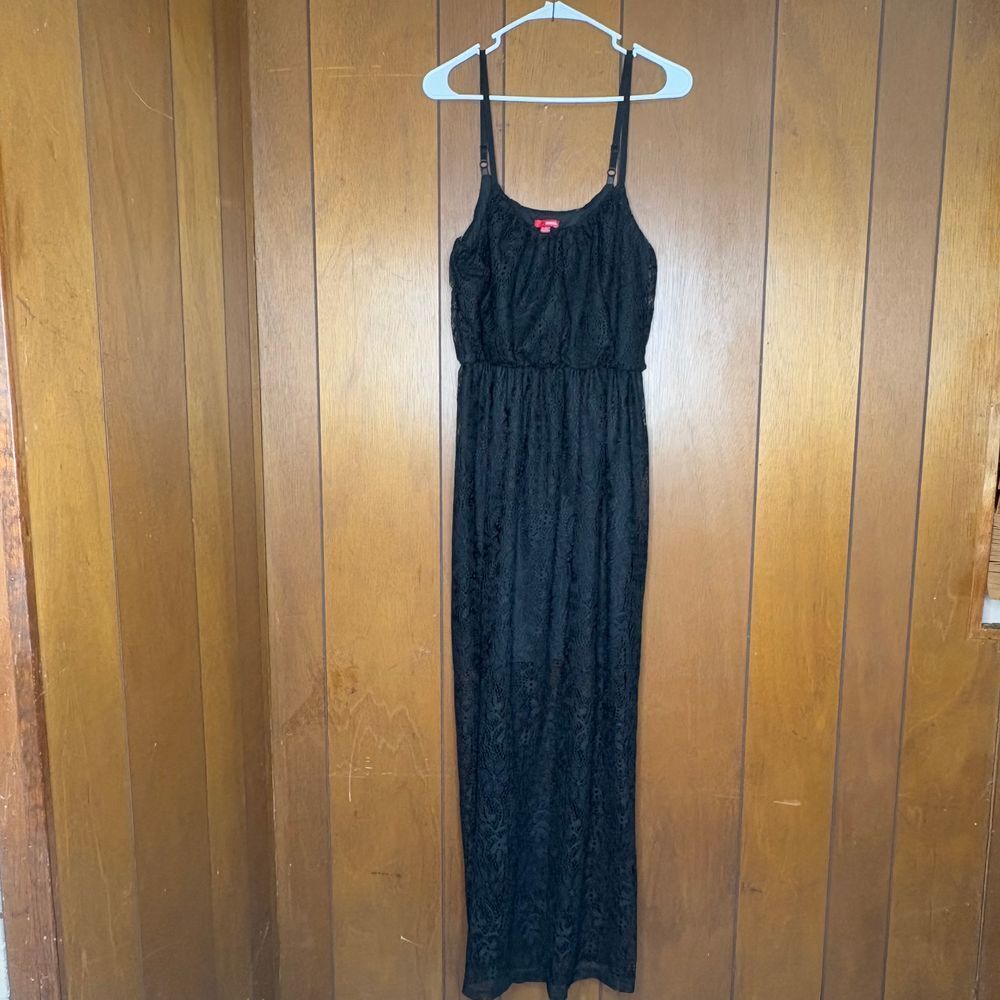 Bongo‎ Black Maxi Dress Medium Black Spaghetti Strap Empire Waist Whimsigoth Y2K